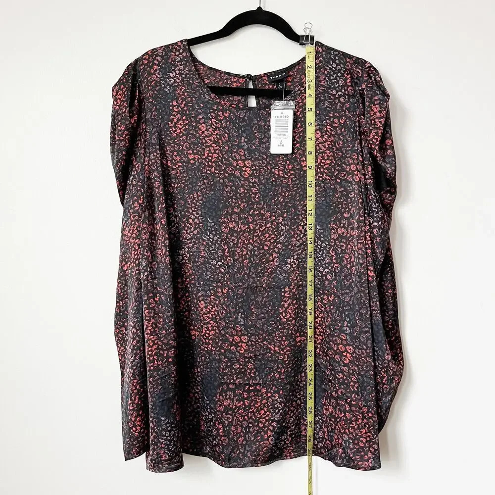 torrid Black and Burgundy Puff-Sleeve Animal Print Blouse - Picture 8 of 11